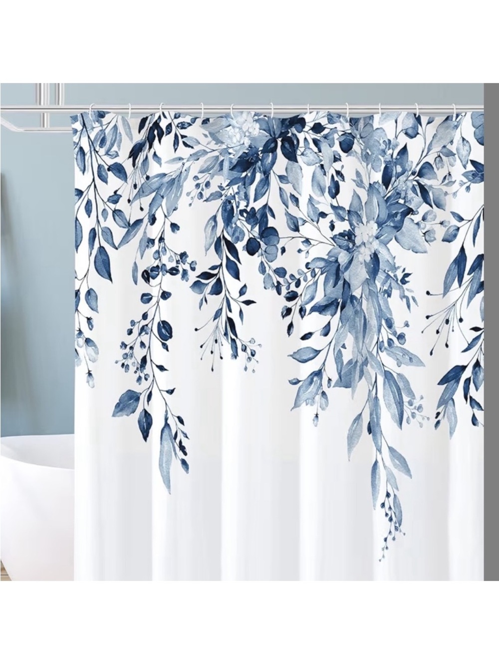 Blue Botanical Watercolor Shower Curtain - Home Bath